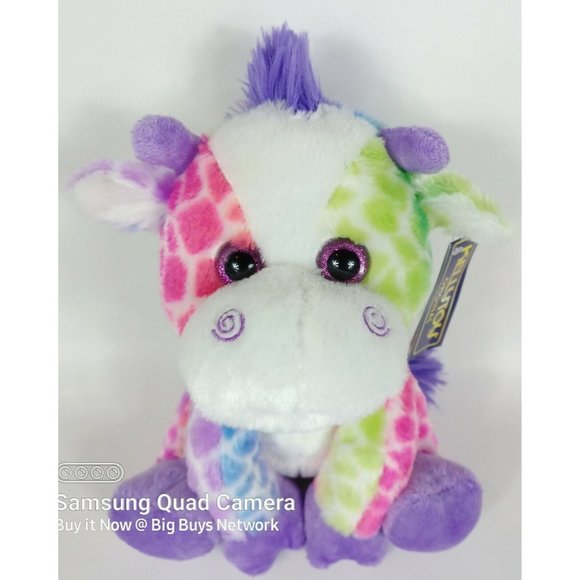Kellytoy Giraffe 9.5" Rainbow Pink Green Purple/ Glitter Eyes Silky Soft Plushie - Picture 7 of 12